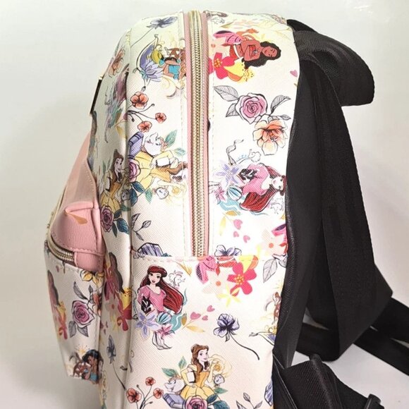 Disney Princesses BioWorld White/Pink Floral Mini Backpack 10" Faux Leather - Picture 6 of 11